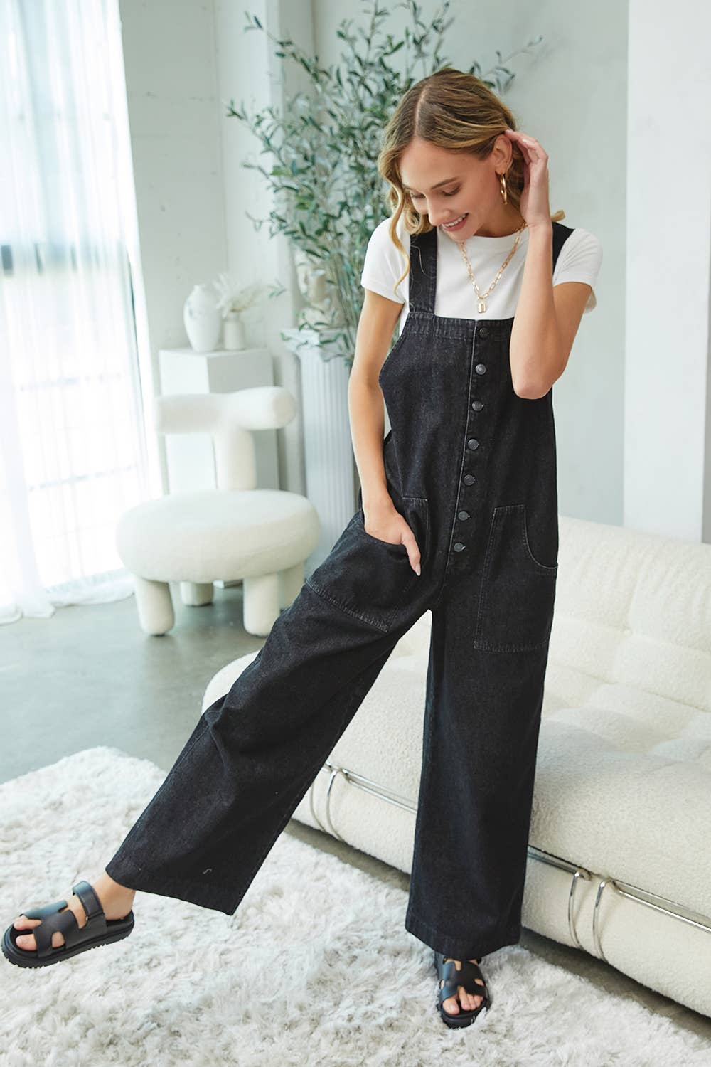 DENIM WIDE-LEG JUMPSUIT/OVERALL