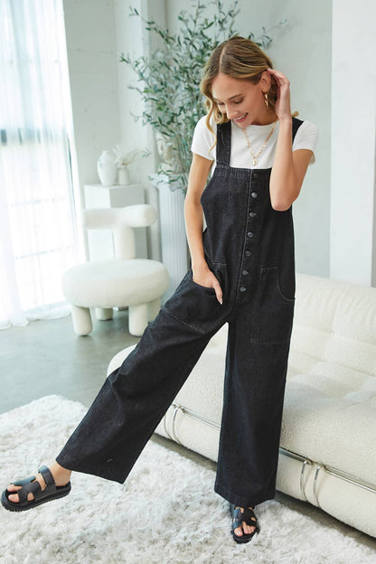 DENIM WIDE-LEG JUMPSUIT/OVERALL