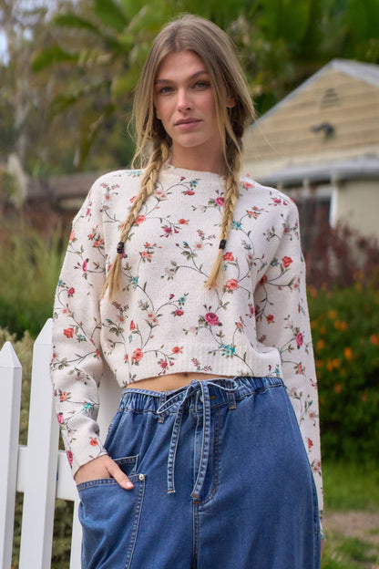 FLORAL LIGHTWEIGHT LONGSLEEVE SWEATER