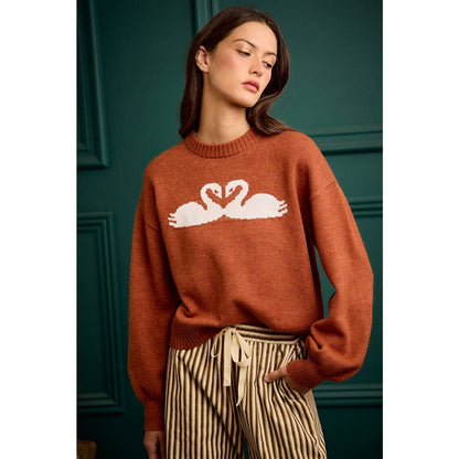 SWAN CREW NECK LONG SLEEVE SWEATER TOP