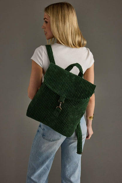 DARK GREEN CORDUROY BACKPACK