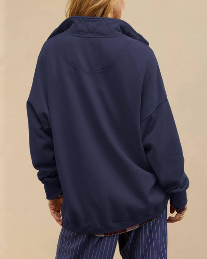 Lovesoft - Solid Fleece Sweatshirt Casual Oversized Snap Collar: Light Gray / 65%Polyester+30%Viscose   +5%Elastane / S