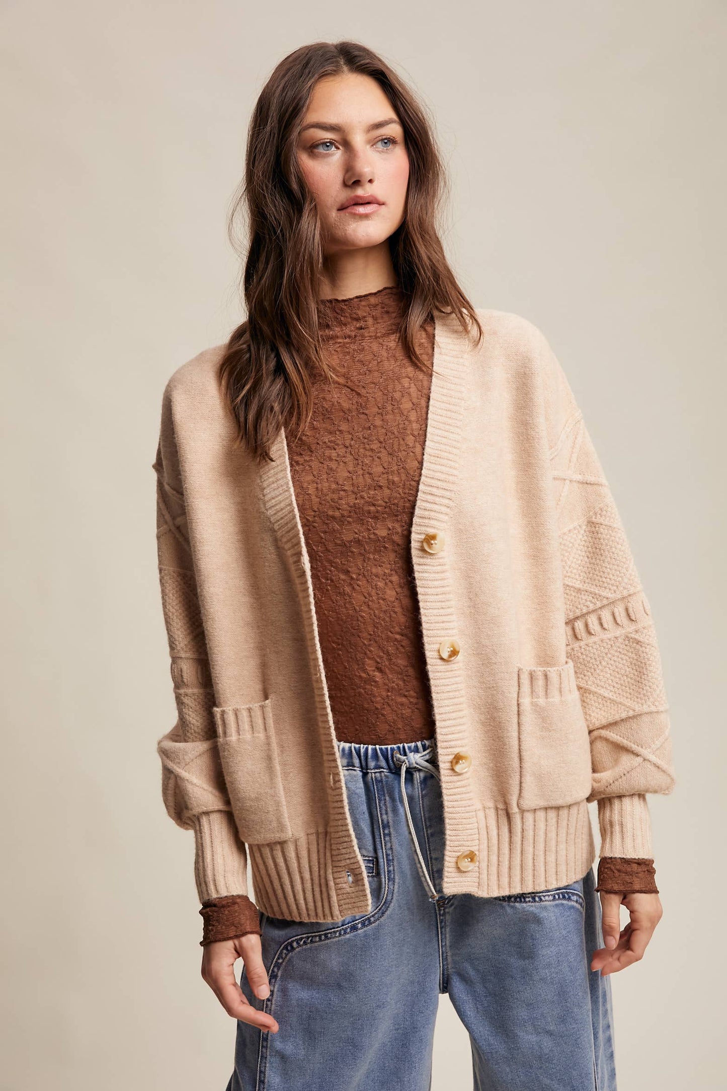 TEXTURED KNIT BUTTON-UP CARDIGAN