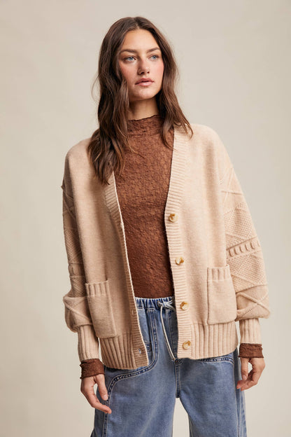 TEXTURED KNIT BUTTON-UP CARDIGAN