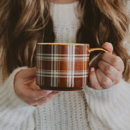 BROWN PLAID COFFEE MUG