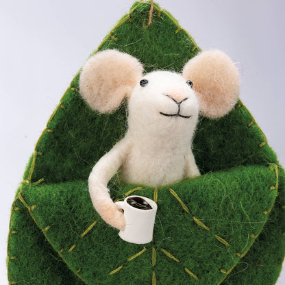 MOUSE IN LEAF BED CRITTTER ORNAMENT