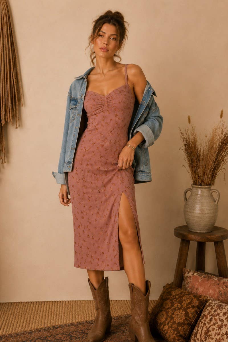 JADE BY JANE - FLORAL MIDI DRESS: RUST / XL