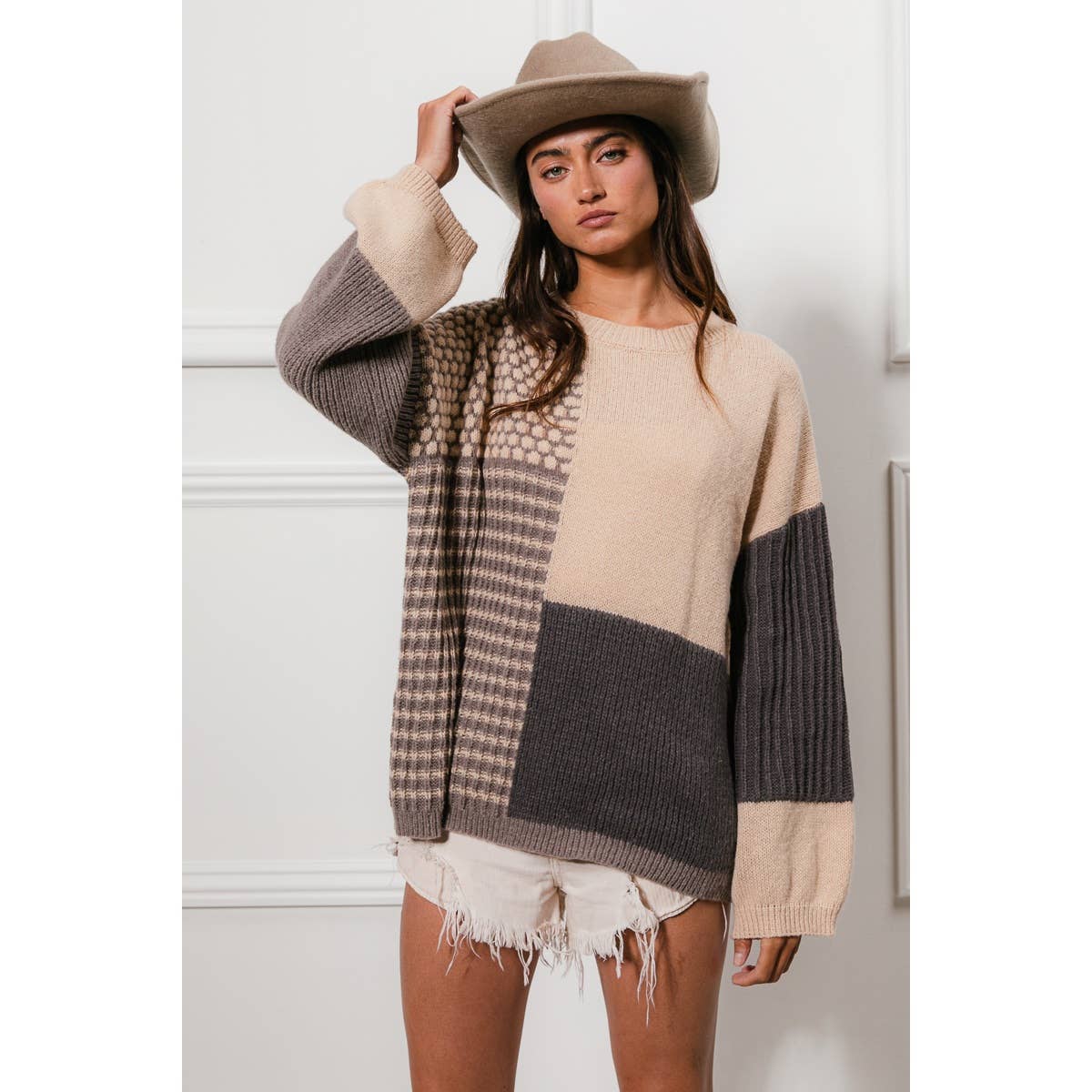 MIXED PATTERN BLOCK SWEATER