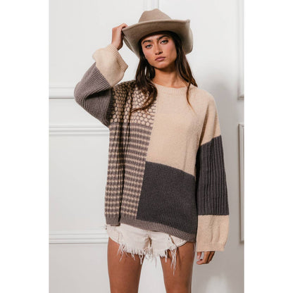 MIXED PATTERN BLOCK SWEATER