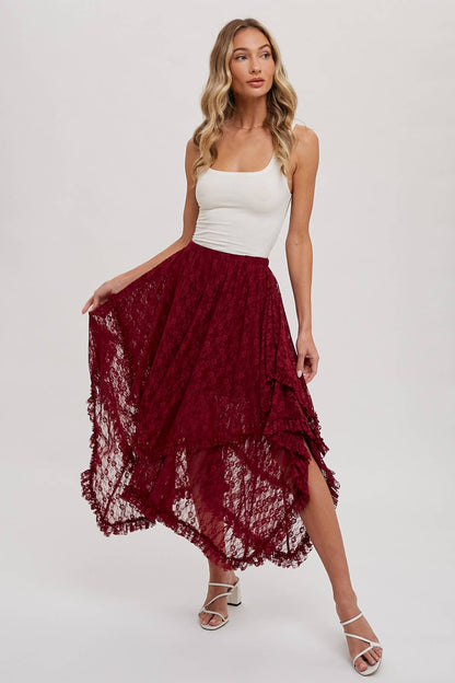 Bluivy - LACE TIER MIDI SKIRT: BLACK / L