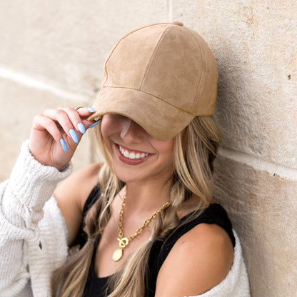 Aili's Corner - Suede Boyfriend Ball Cap: Camel
