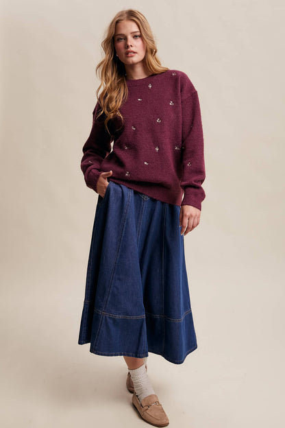 EMBROIDERED DOT KNIT SWEATER