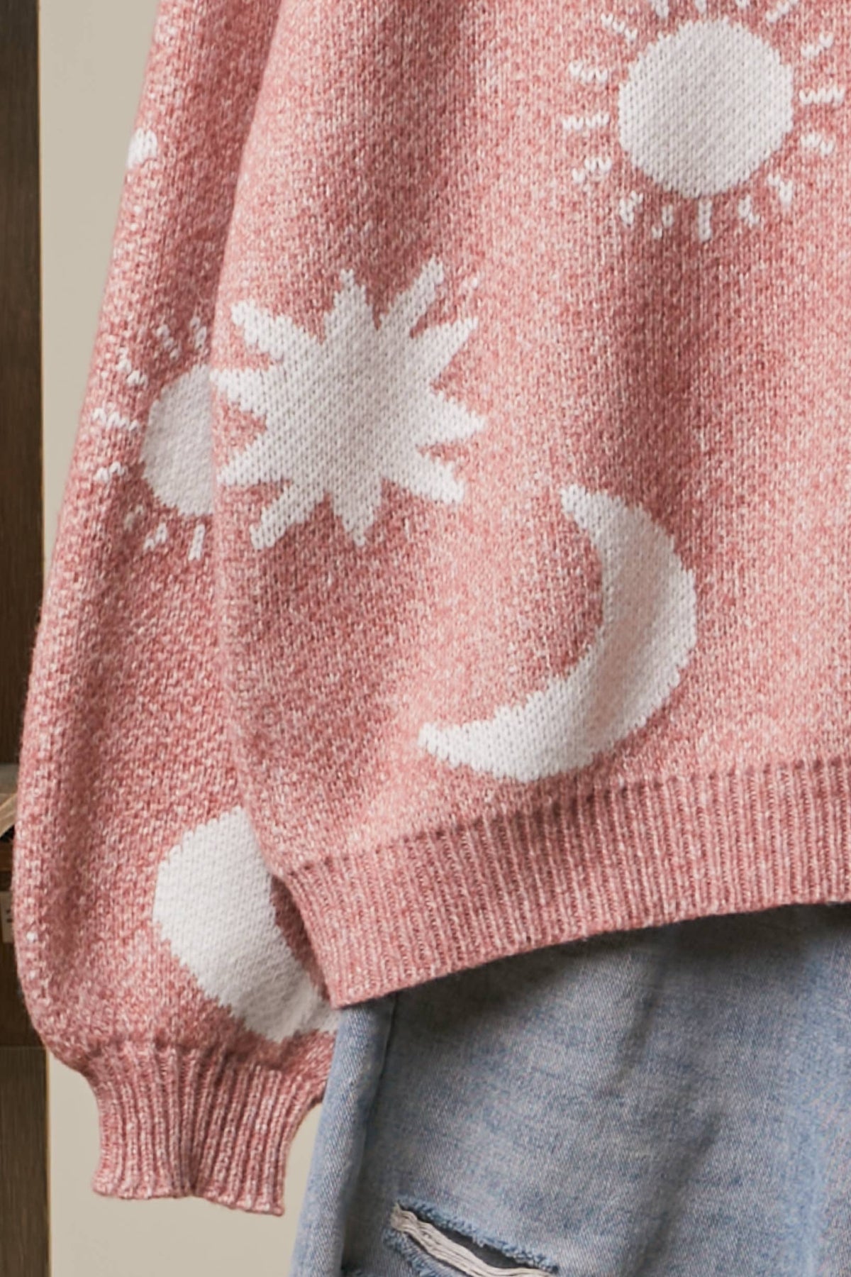 Mello. - Dreamy Moon and Star Pattern Sweater: Olive / L