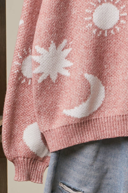 Mello. - Dreamy Moon and Star Pattern Sweater: Olive / M