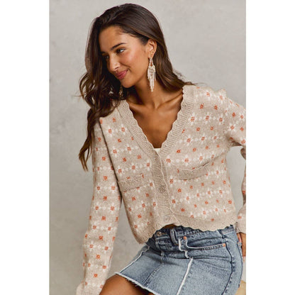 FLORAL PATTERNED BUTTON DOWN SWEATER CARDIGAN