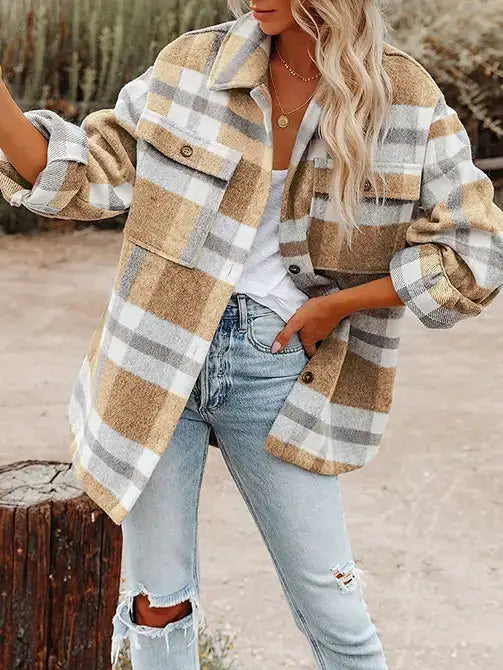 KHAHKI PLAID FLANNEL JACKET