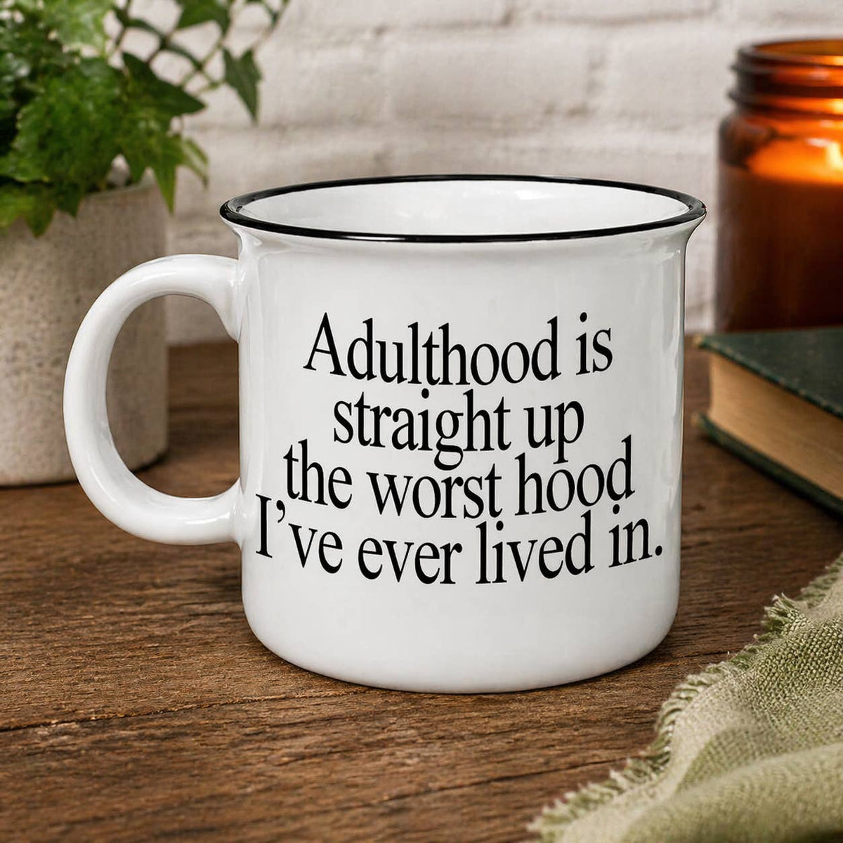 Funny Coffee Mug | “Adulthood is the Worst Hood” Mug | Gift 