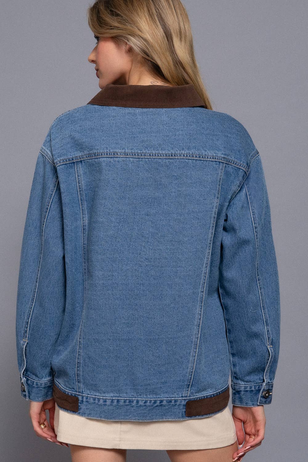 LONG SLEEVE CONTRAST COLLAR DENIM JACKET
