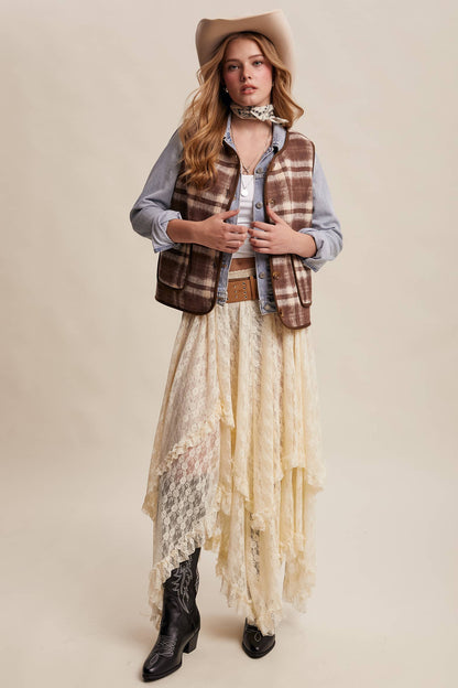 REVERSIBLE PLAID SHERPA VEST