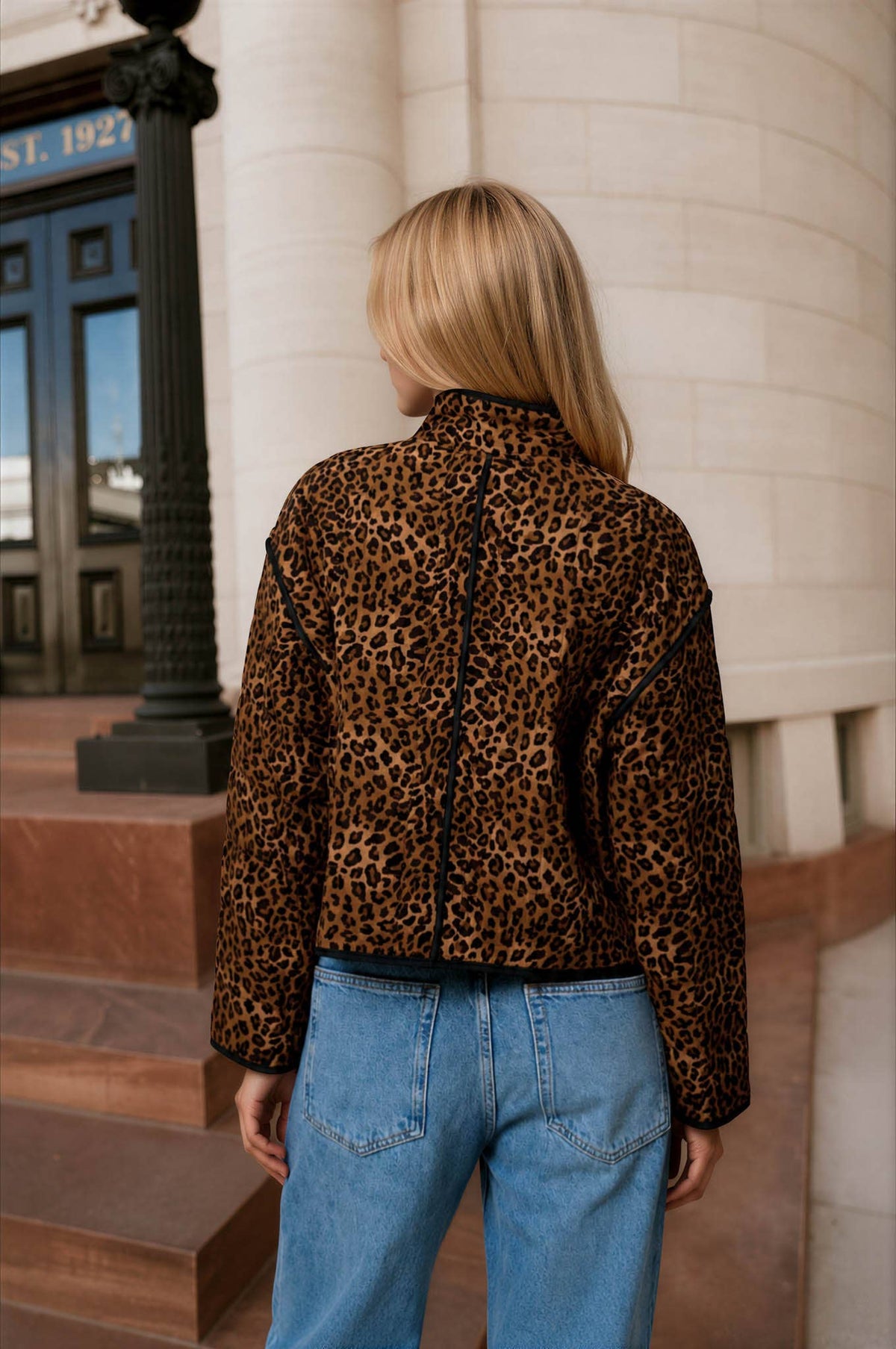 Blu Pepper - LEOPARD PRINT SNAP BUTTON JACKET: BROWN MULTI