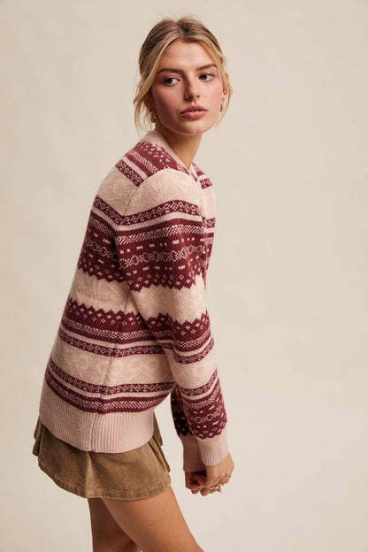FAIR ISLE BOW KNIT SWEATER