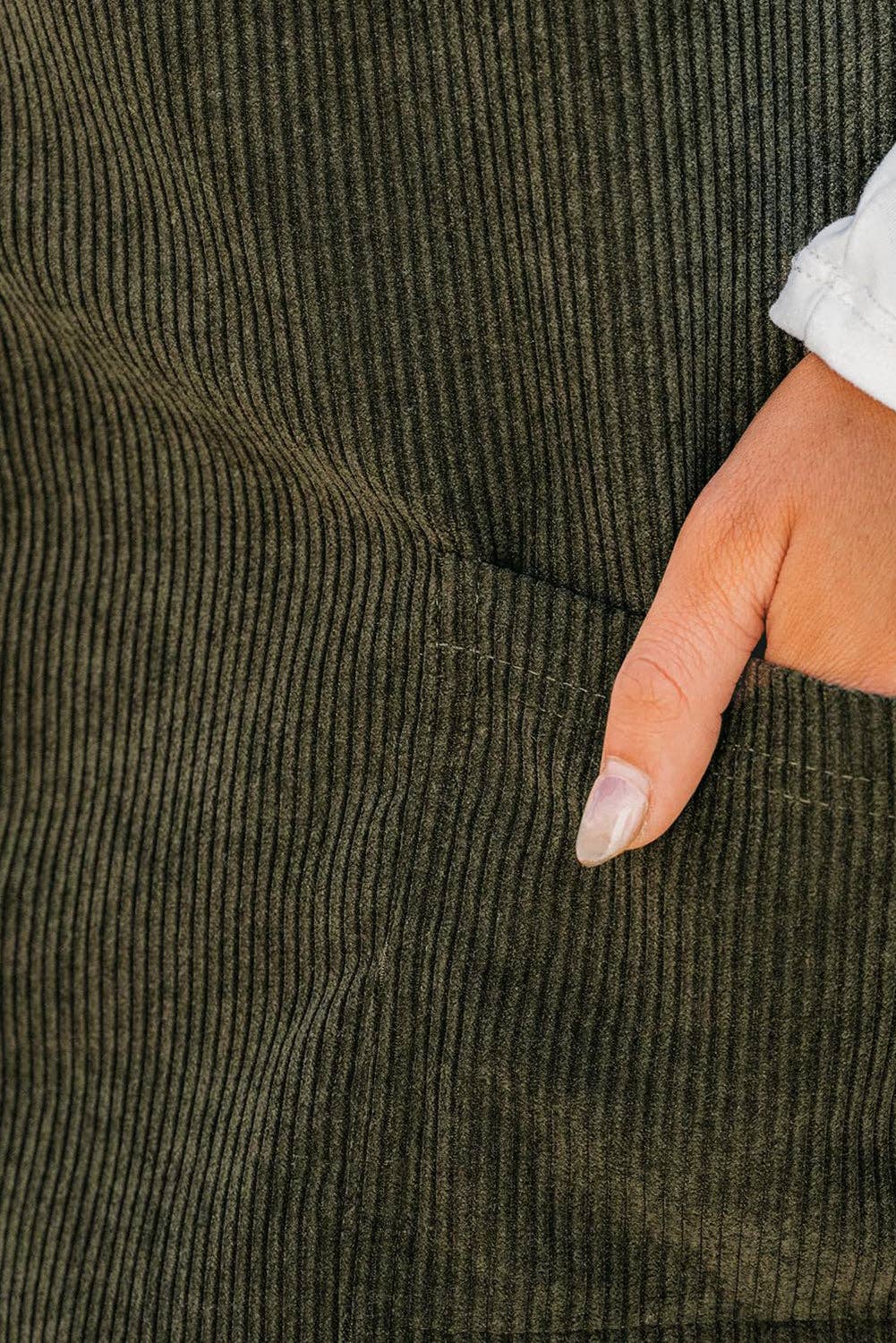 SOLID FRONT POCKETS CORDUROY OVERALL DRESS