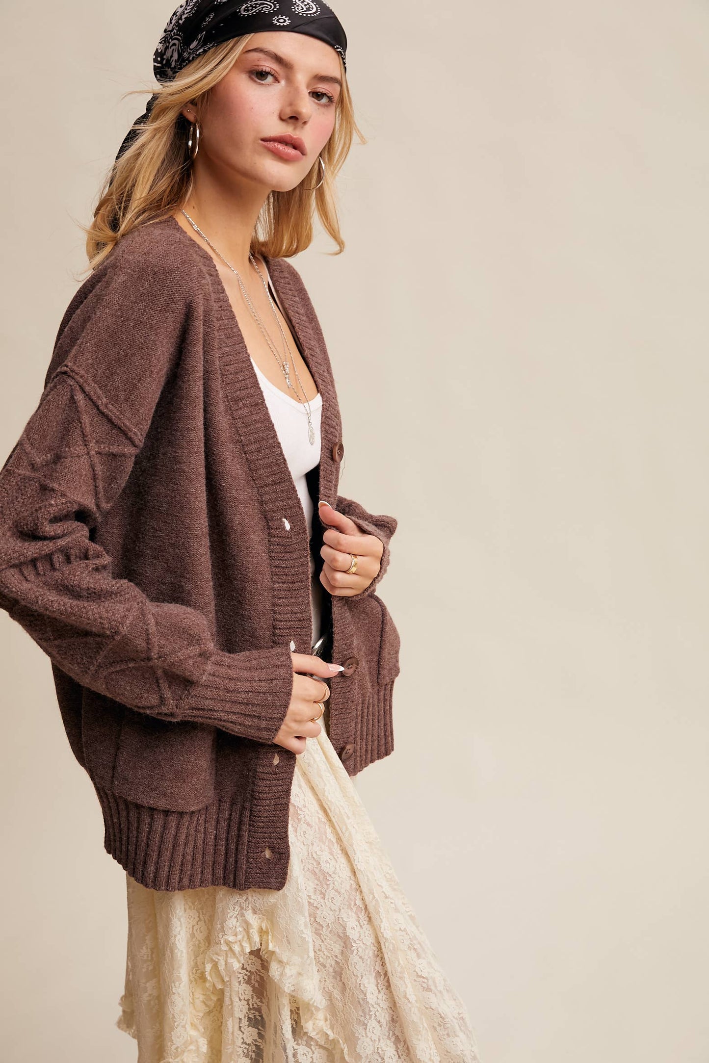 TEXTURED KNIT BUTTON-UP CARDIGAN