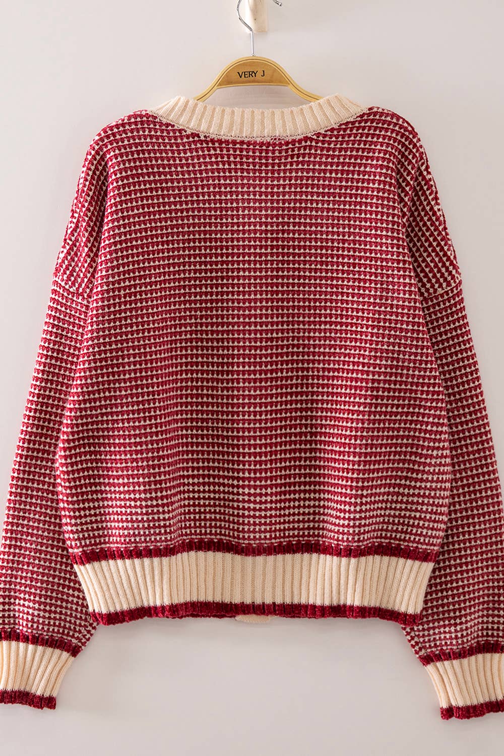 Color Pop Textured Knit Cardigan: RED