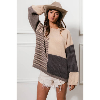 MIXED PATTERN BLOCK SWEATER