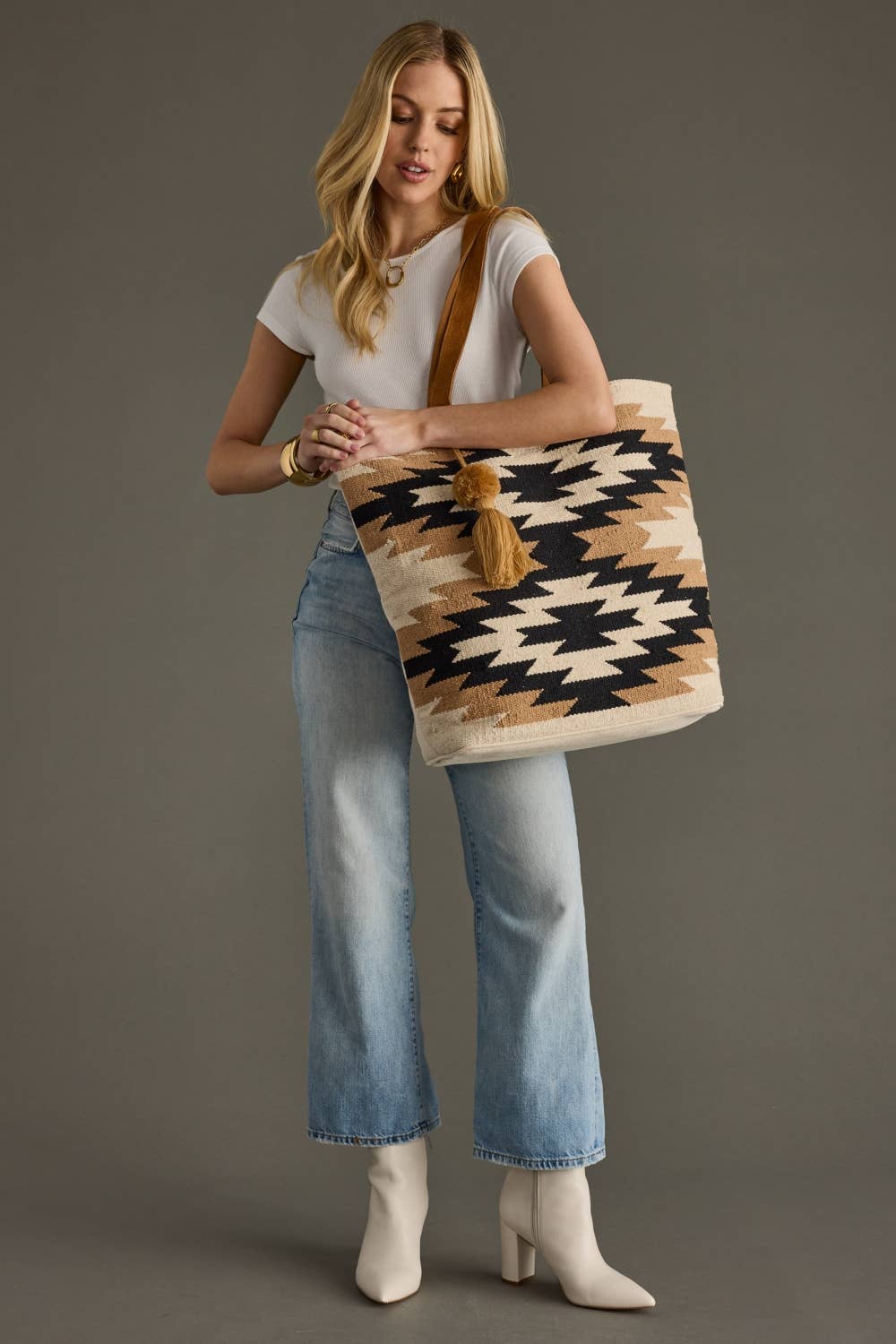 Cream, Black & Tan Western Tote