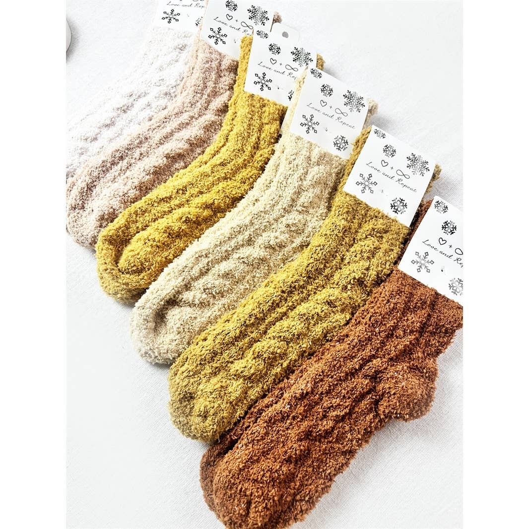 Love and Repeat - Neutral Tone Solid Cable Pattern Cozy Socks: MIX COLOR / ONE(12)
