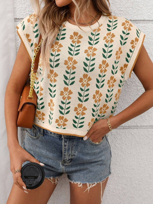CREAM RETRO FLORAL KNIT VINTAGE PULLOVER