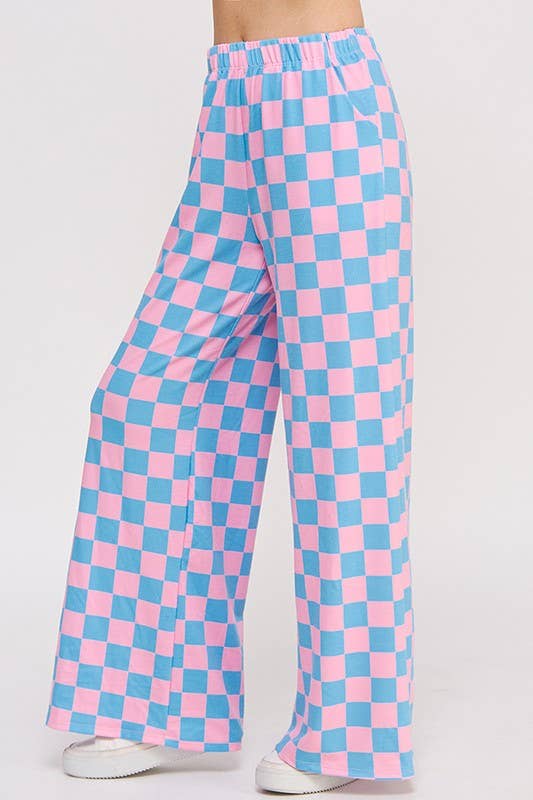 JADE BY JANE - HIGH WAIST CHECKERED STRAIGHT LEG KNIT PANTS: ORANGE/WHITE / S