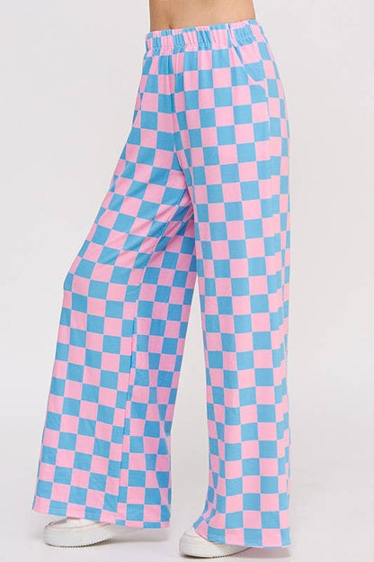 JADE BY JANE - HIGH WAIST CHECKERED STRAIGHT LEG KNIT PANTS: ORANGE/WHITE / S