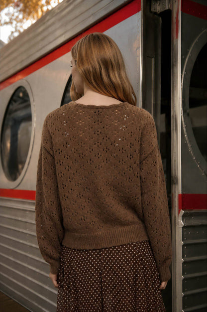 Blu Pepper - FLORAL EMBROIDERY CROCHET KNIT DETAIL CARDIGAN: CREAM