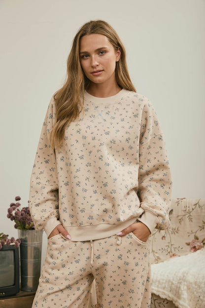 Blu Pepper - DITSY FLORAL BOXY CREW NECK SWEATSHIRT : KHAKI MULTI