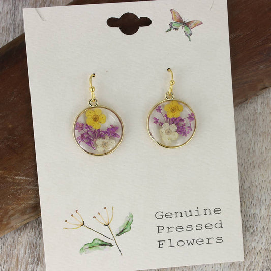 COTTAGE PURPLE AND YELLOW FLOWER EARRINGS