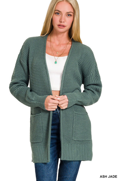 LOW GAUGE WAFFLE OPEN CARDIGAN SWEATER