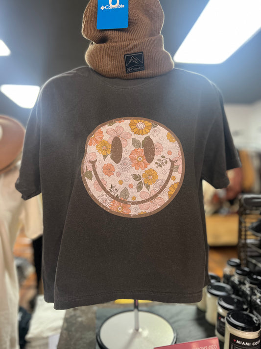 VINTAGE FLORAL SMILEY CROP TEE