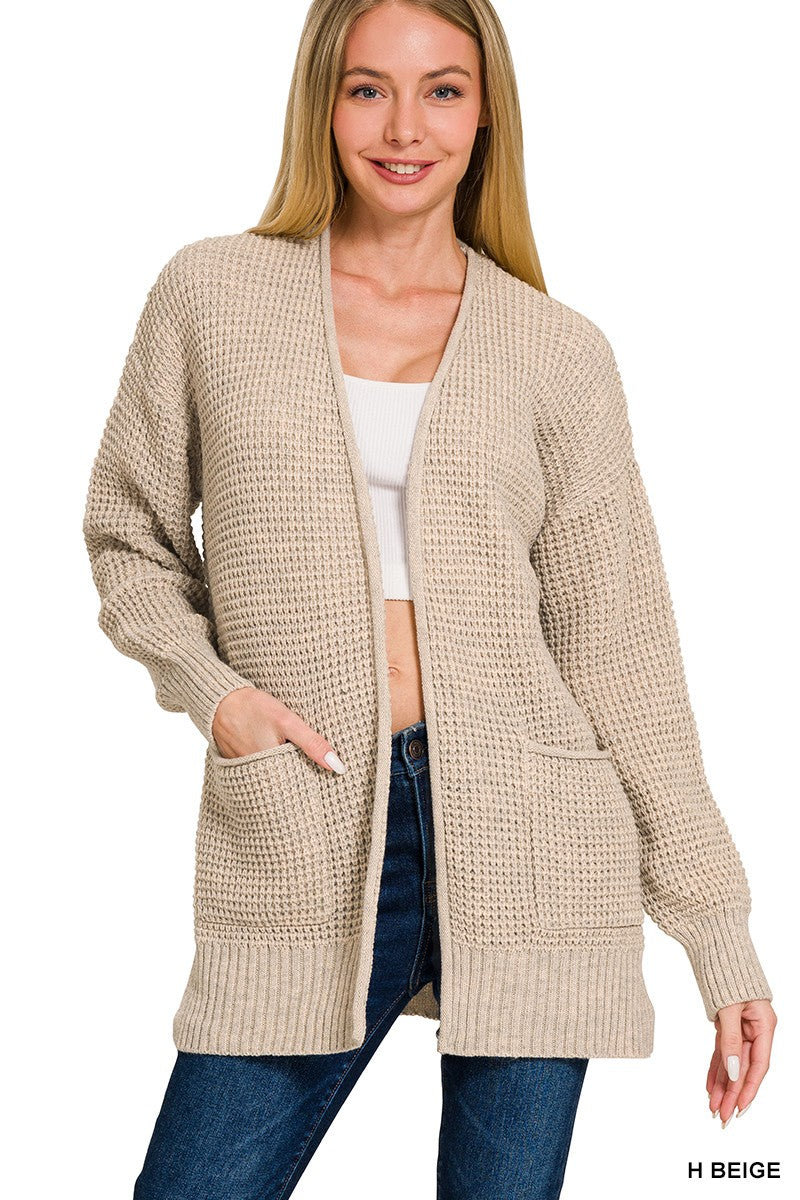 LOW GAUGE WAFFLE OPEN CARDIGAN SWEATER