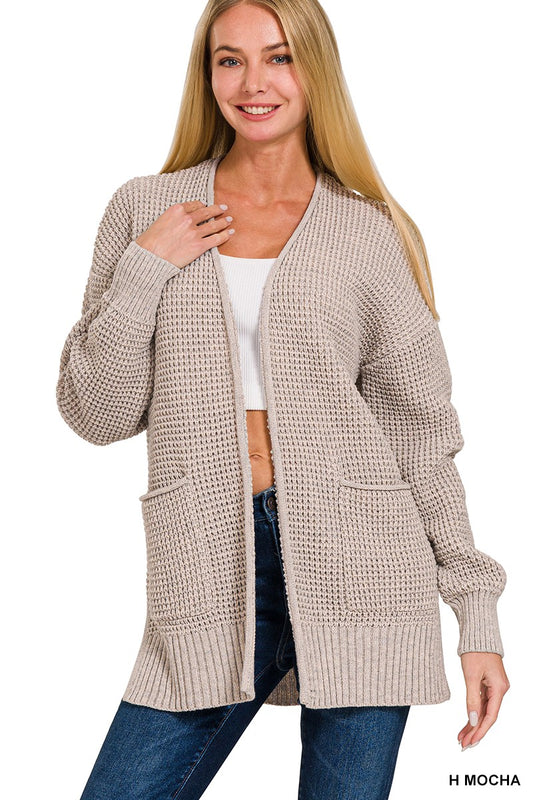 LOW GAUGE WAFFLE OPEN CARDIGAN SWEATER