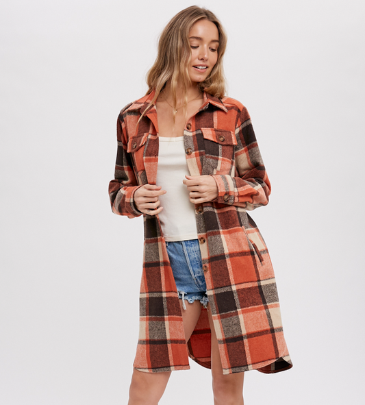 RUST LONGLINE SHACKET PLAID