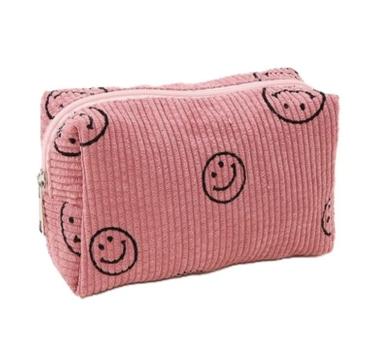 SMILEY FACE CORDUROY COSMETIC POUCH BAG