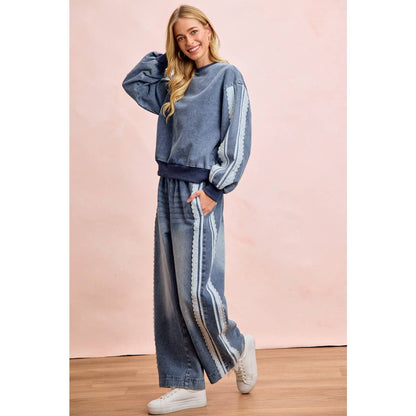BiBi - WASHED DENIM LACE CONTRAST SIDED SWEATSHIRT TOP: DENIM / S