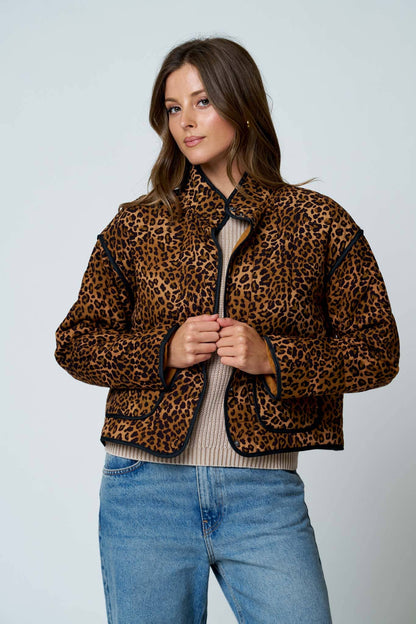Blu Pepper - LEOPARD PRINT SNAP BUTTON JACKET: BROWN MULTI