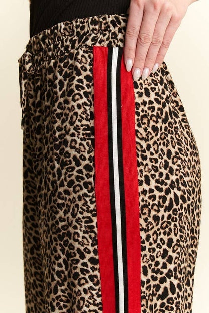 JADE BY JANE - LEOPARD CONTRAST TROUSER RED PANEL: MOCHA BROWN / XL