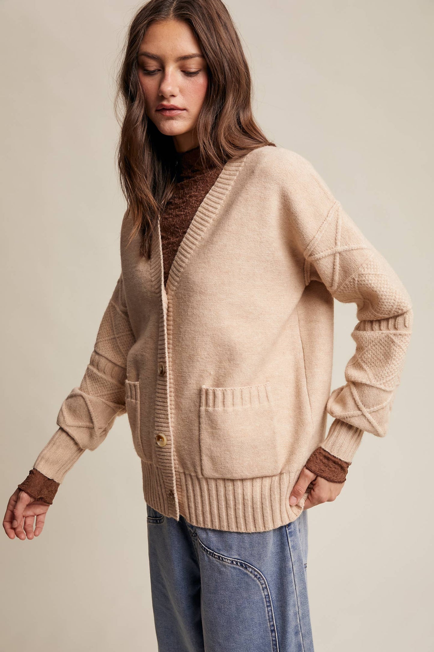 TEXTURED KNIT BUTTON-UP CARDIGAN