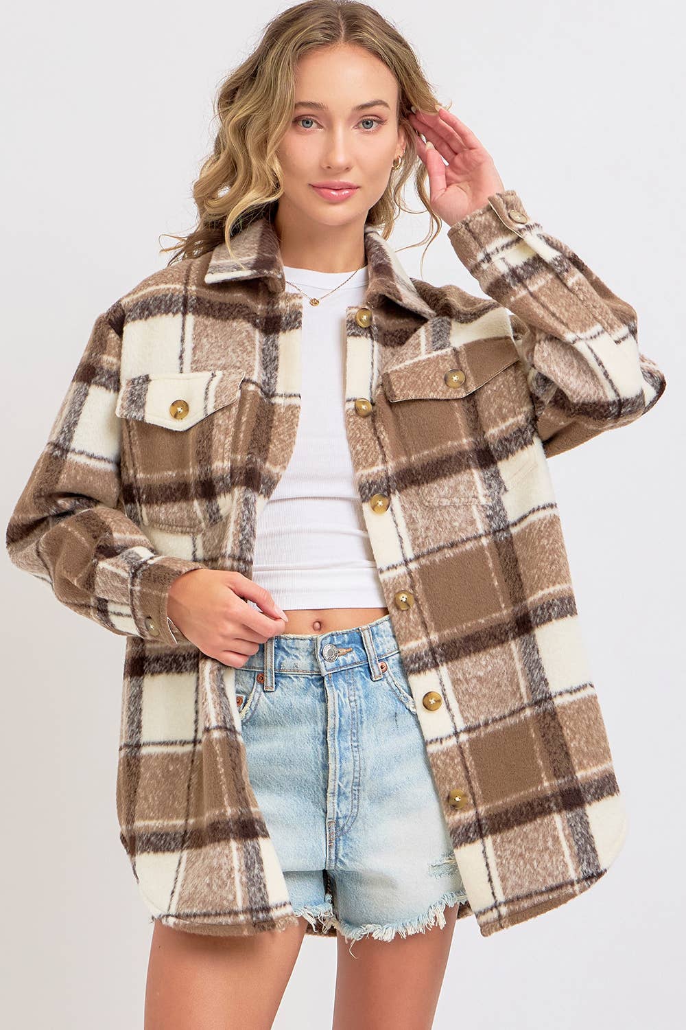 COZY BROWN PLAID SHACKET