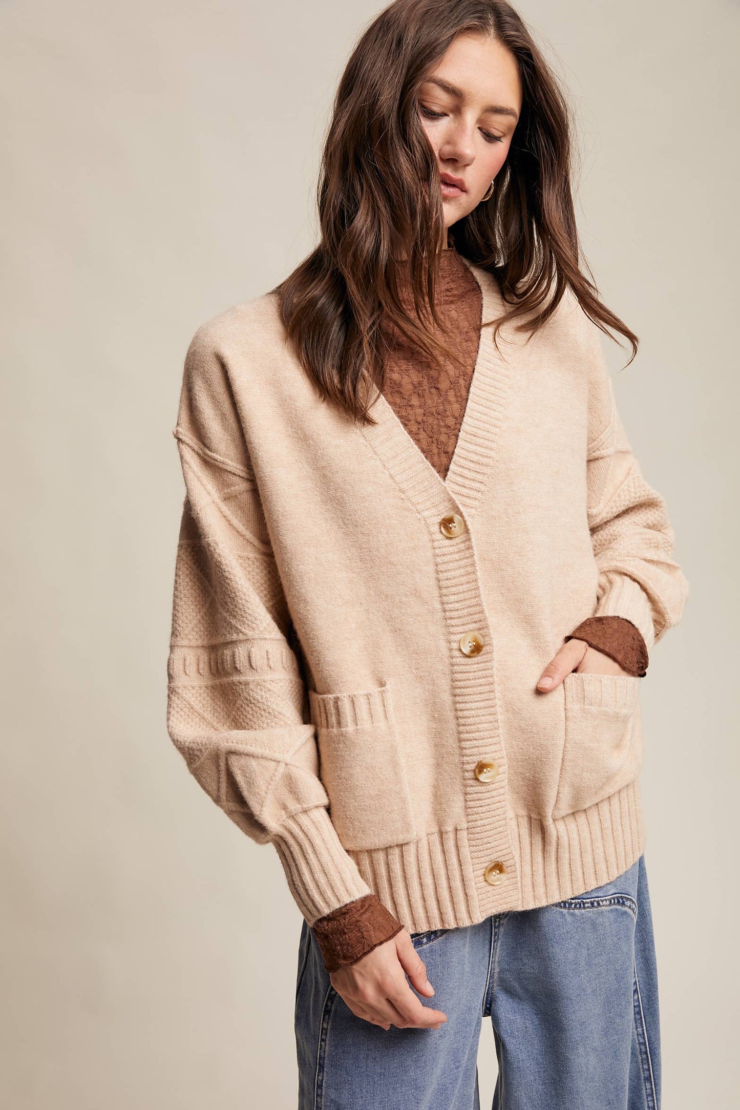 TEXTURED KNIT BUTTON-UP CARDIGAN