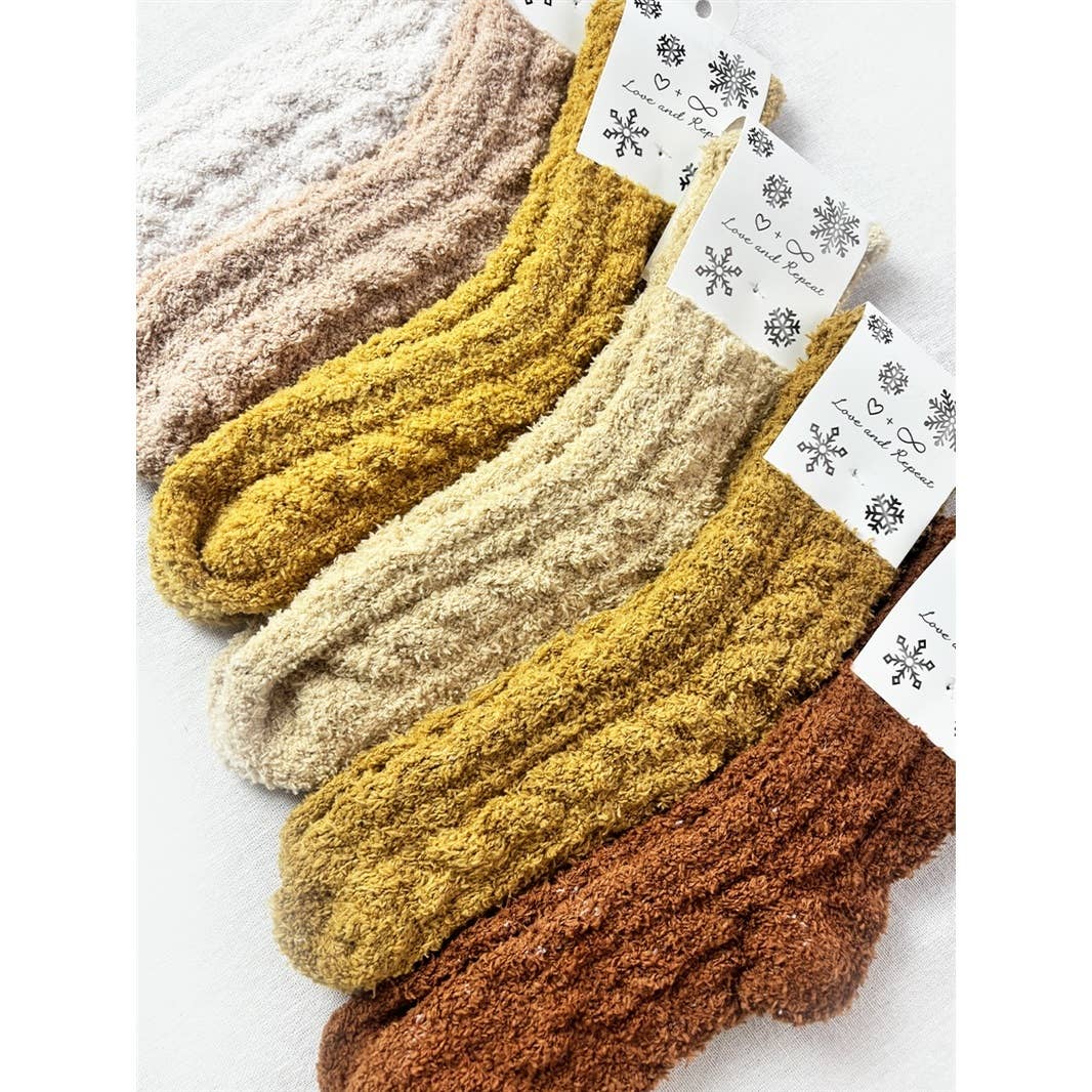 Love and Repeat - Neutral Tone Solid Cable Pattern Cozy Socks: MIX COLOR / ONE(12)